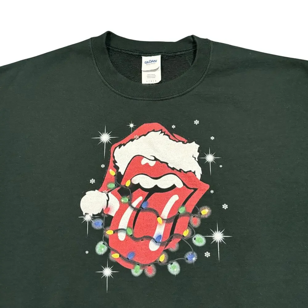 Rolling Stones Christmas Green Crewneck Sweatshirt Sweater Mens Size Large - Picture 2 of 6